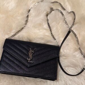 YSL Saint Laurent Black Quilted Chain Wallet Shoulder Bag